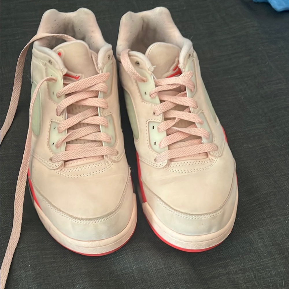 Jordan Cream and Pink Sneakers with Suede Upper